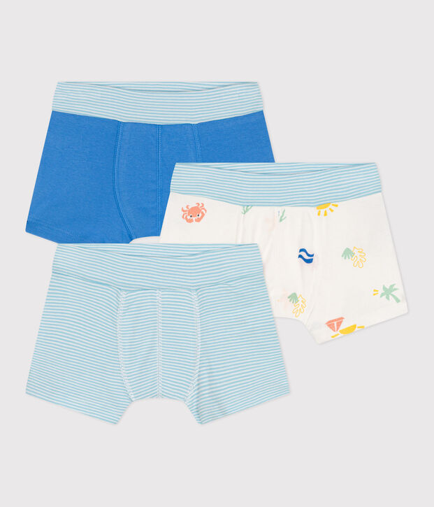 Set di 3 boxer in cotone con stampa e vita rivestita bambino multicolore