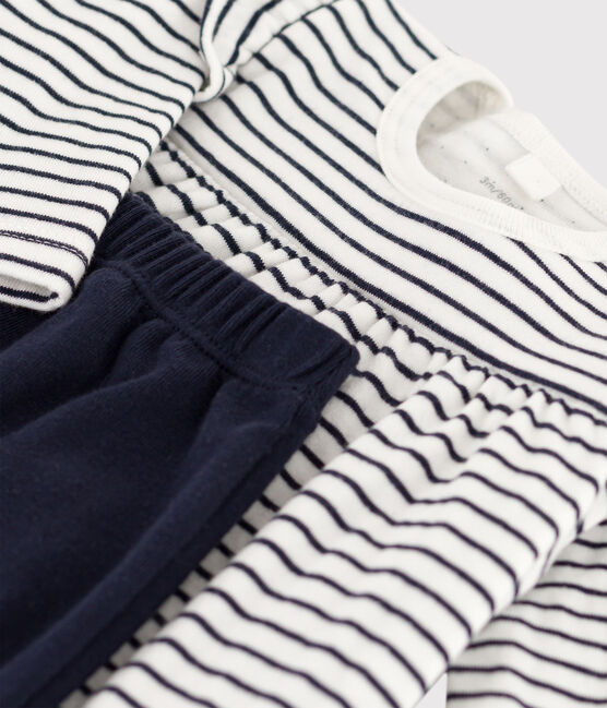 Abito leggings a righe marinière per neonati in tubique di cotone bianco MARSHMALLOW/blu SMOKING