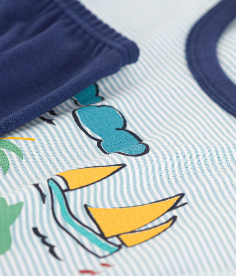 Pigiama corto esploratore in cotone bambino blu CHALOUPE/bianco MULTICO
