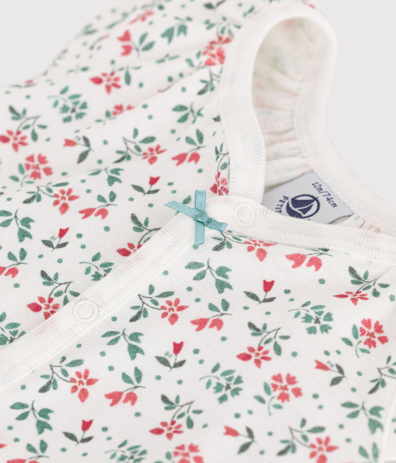 Tutina corta in cotone a fiori neonato bianco/multicolore