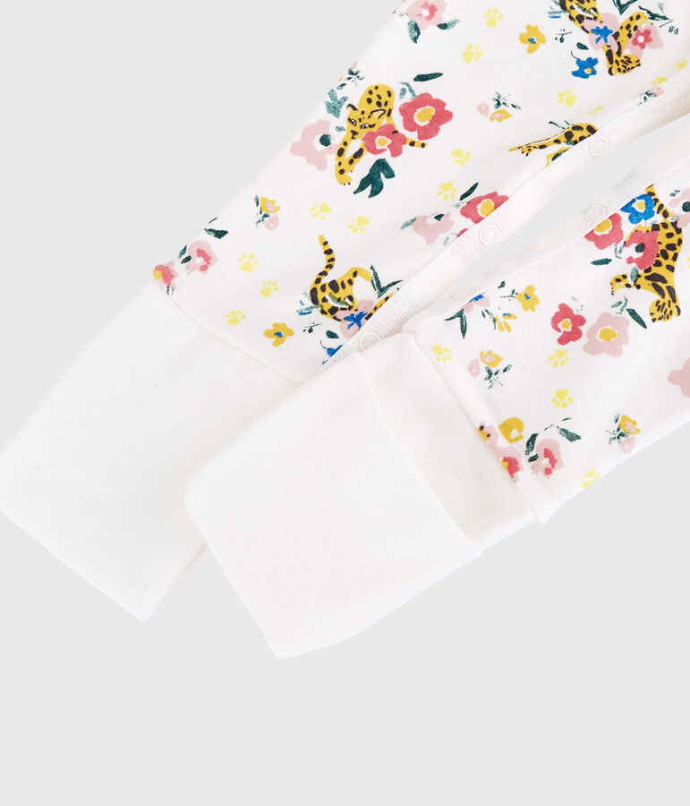 Tutina pigiama con piedi staccabili beb&egrave; fosforescente in cotone bianco MARSHMALLOW/bianco MULTICO