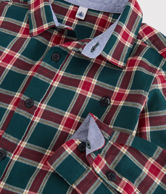 Camicia bambino a scacchi verde PINEDE/bianco MULTICO