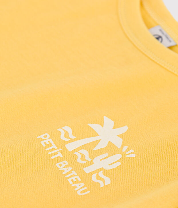 T-shirt a maniche corte in cotone con stampa bambino giallo