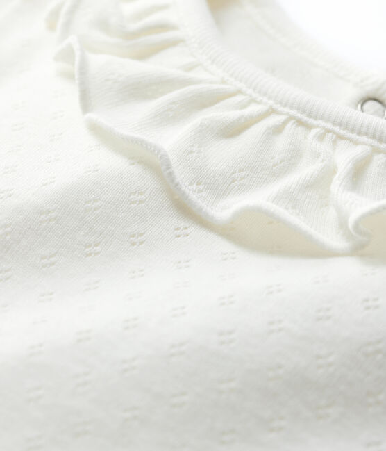 Blusa traforata manica corta in cotone bebè femmina bianco MARSHMALLOW