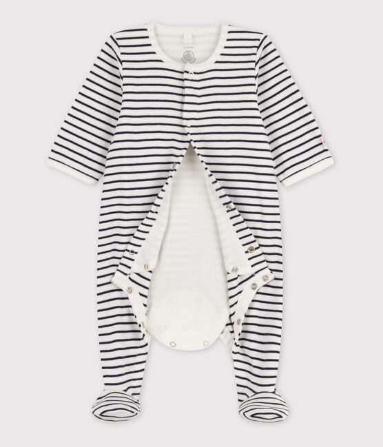 Bodyjama a righe bebé in cotone bianco MARSHMALLOW/blu SMOKING