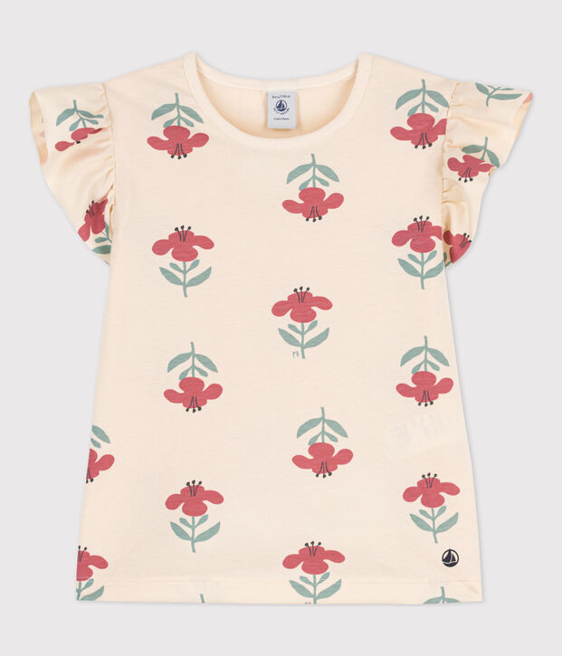 T-shirt in cotone stampato bambina ecru/blu/multicolore