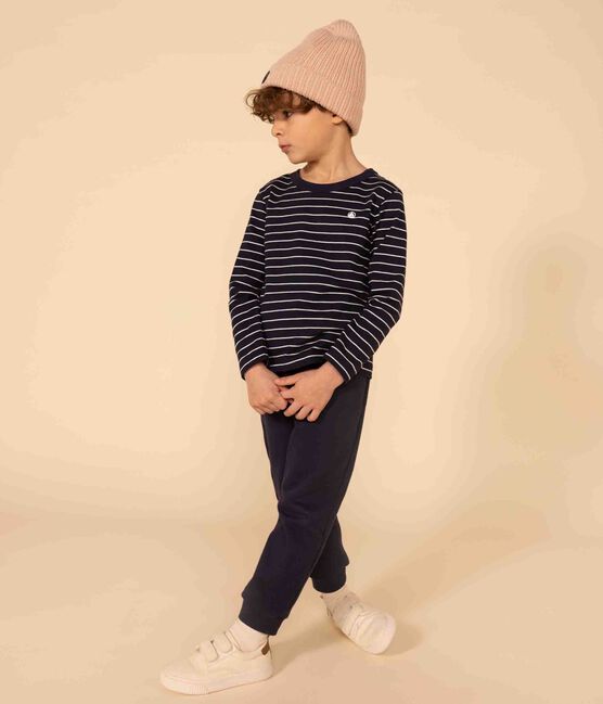 T-shirt a maniche lunghe in cotone bambino  blu SMOKING/bianco MARSHMALLOW