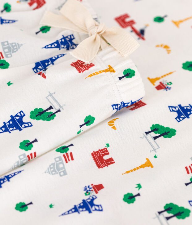 Pigiama donna con pantaloncini e t-shirt in cotone con motivo Parigi bianco/blu/multicolore