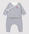 Completo 3 pezzi a righe bebè in cotone biologico bianco MARSHMALLOW/blu SMOKING