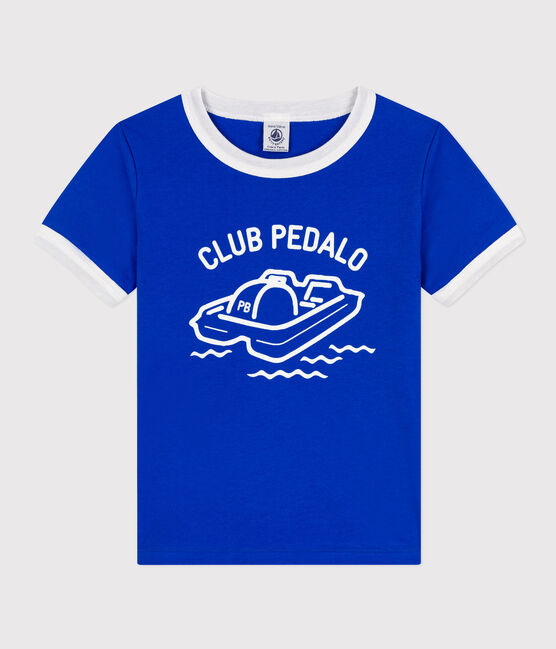 T-shirt bambino in cotone bambino stampato blu PERSE/bianco MARSHMALLOW