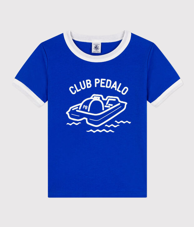 T-shirt bambino in cotone bambino stampato blu/bianco