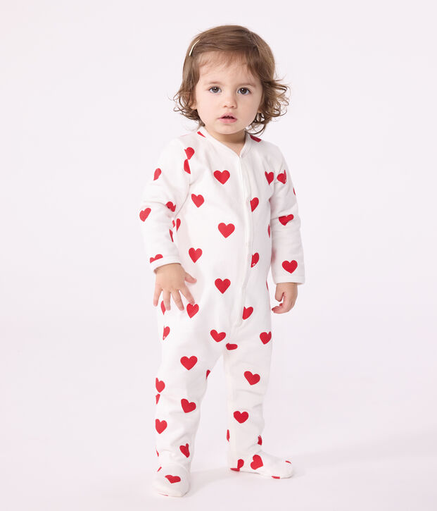 Pigiama a cuori rossi in felpato neonato bianco/rosso