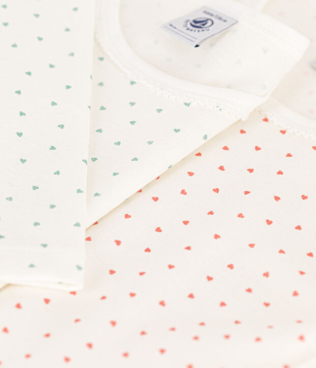 Confezione da 2 t-shirt bambina maniche lunghe in cotone motivo cuore multicolore