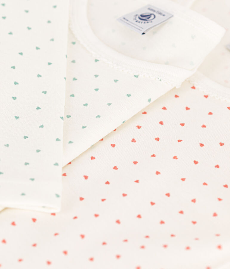 Confezione da 2 t-shirt bambina maniche lunghe in cotone motivo cuore multicolore