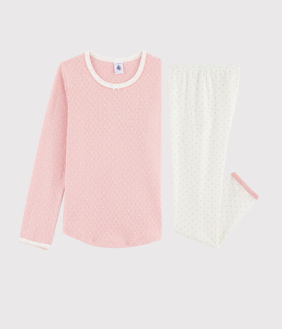 Pigiama rosa a pois bambina a costine trou-trou bianco MARSHMALLOW/rosa CHARME