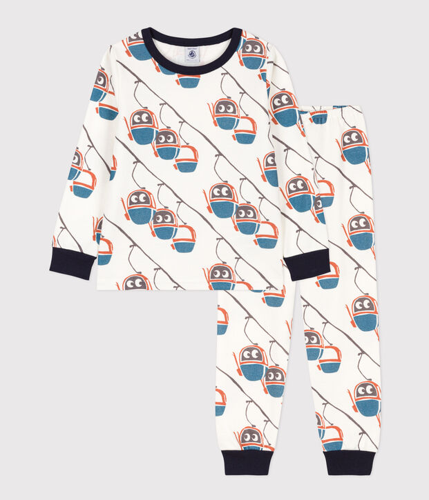 Pigiama bambino unisex in tessuto felpato motivo funivia bianco/multicolore