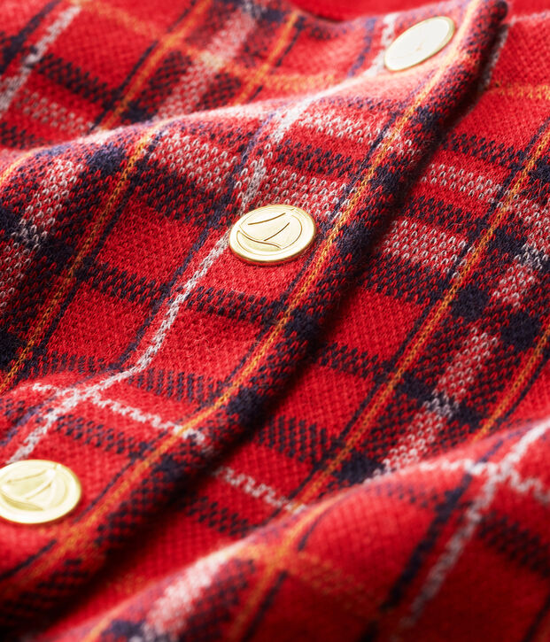 Cardigan a scacchi beb&egrave; femmina rosso/multicolore