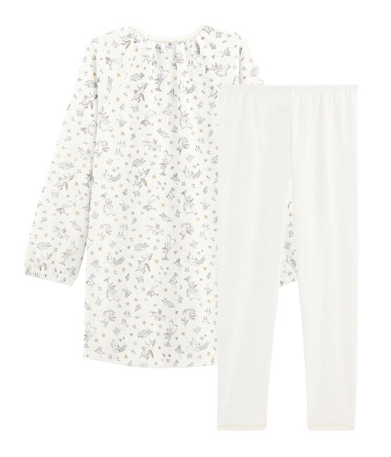 Camicia da notte bambina in velluto, con leggings bianco MARSHMALLOW/bianco MULTICO