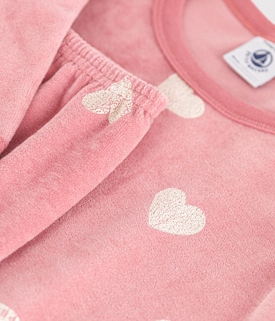 Pigiama in velluto con stampa a cuori bambino rosa ROSEWOOD/ MARSHMALLOW