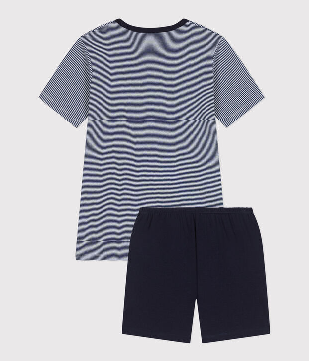 Pigiama corto in cotone a righe bambino blu/multicolore