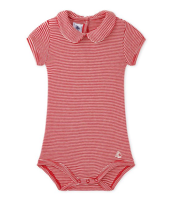 Body bebé bambina con colletto rigato rosso TERKUIT/bianco MARSHMALLOW