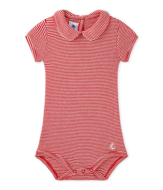 Body bebé bambina con colletto rigato rosso TERKUIT/bianco MARSHMALLOW