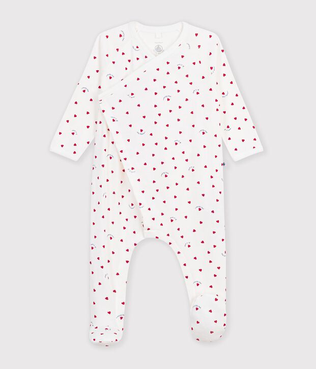Pigiama in cotone con cuoricini stampati neonato bianco/multicolore