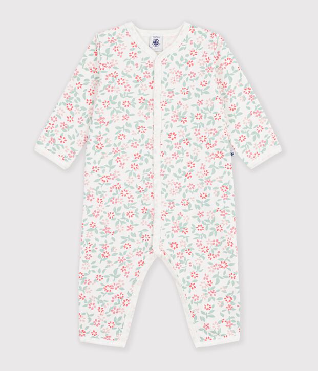 Pigiama senza piedini in tessuto felpato con stampa a fiori neonato bianco/multicolore