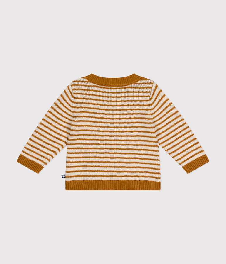 Pullover in maglia di lana e cotone neonato marrone/ecru