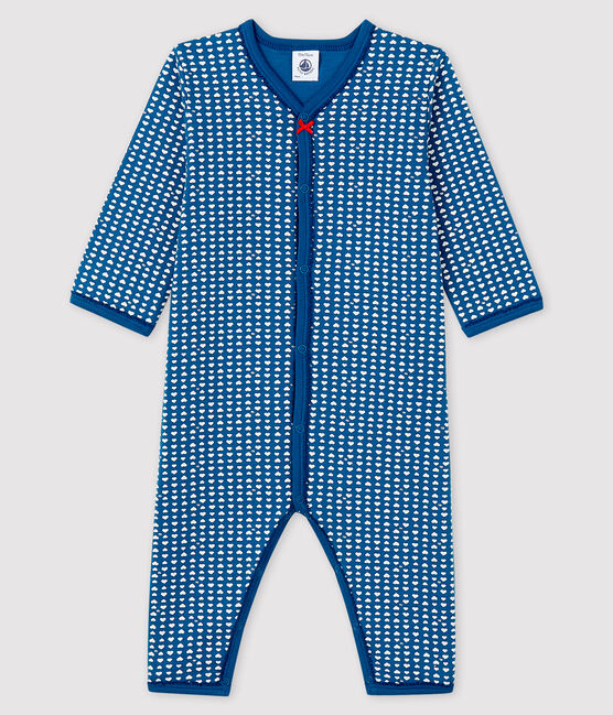 Tutina blu senza piedi bebè femmina in tubique blu MAJOR/bianco ECUME