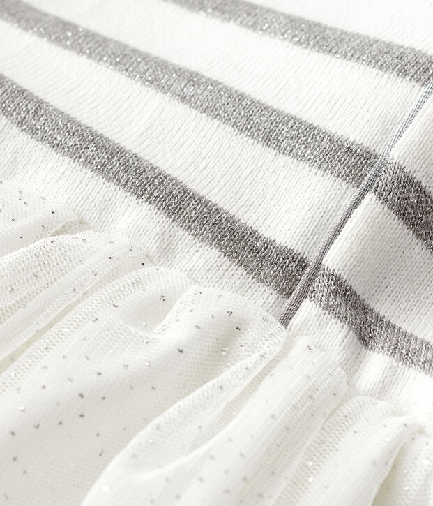 Abito manica corta bambina bianco/grigio