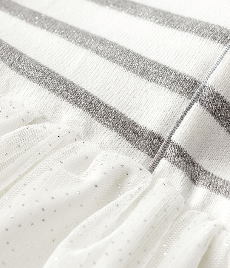 Abito manica corta bambina bianco/grigio