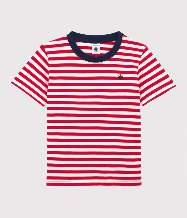 T-shirt a maniche corte in cotone bambino rosso/bianco