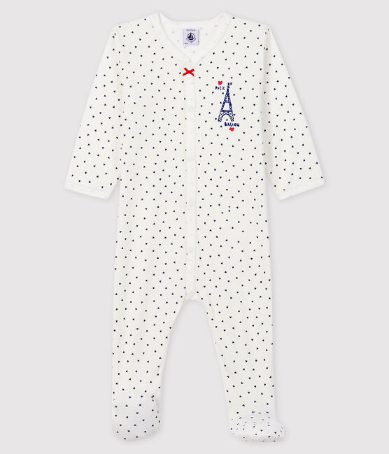Tutina pigiama Parigi bebè femmina in cotone bianco MARSHMALLOW/blu MEDIEVAL