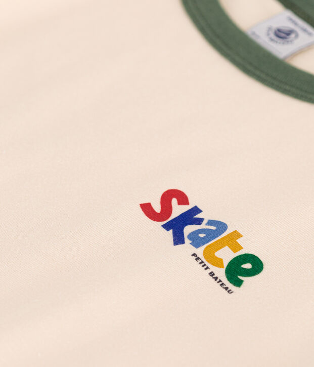 T-shirt stampata in jersey bambino ecru/verde