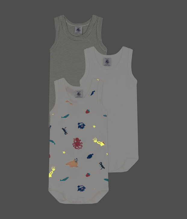 Confezione da 3 body a canottiera in cotone con animali marini multicolore