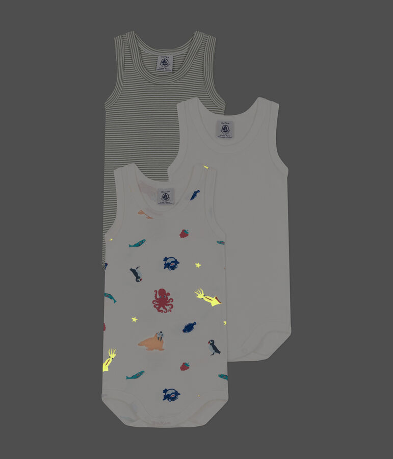 Confezione da 3 body a canottiera in cotone con animali marini multicolore