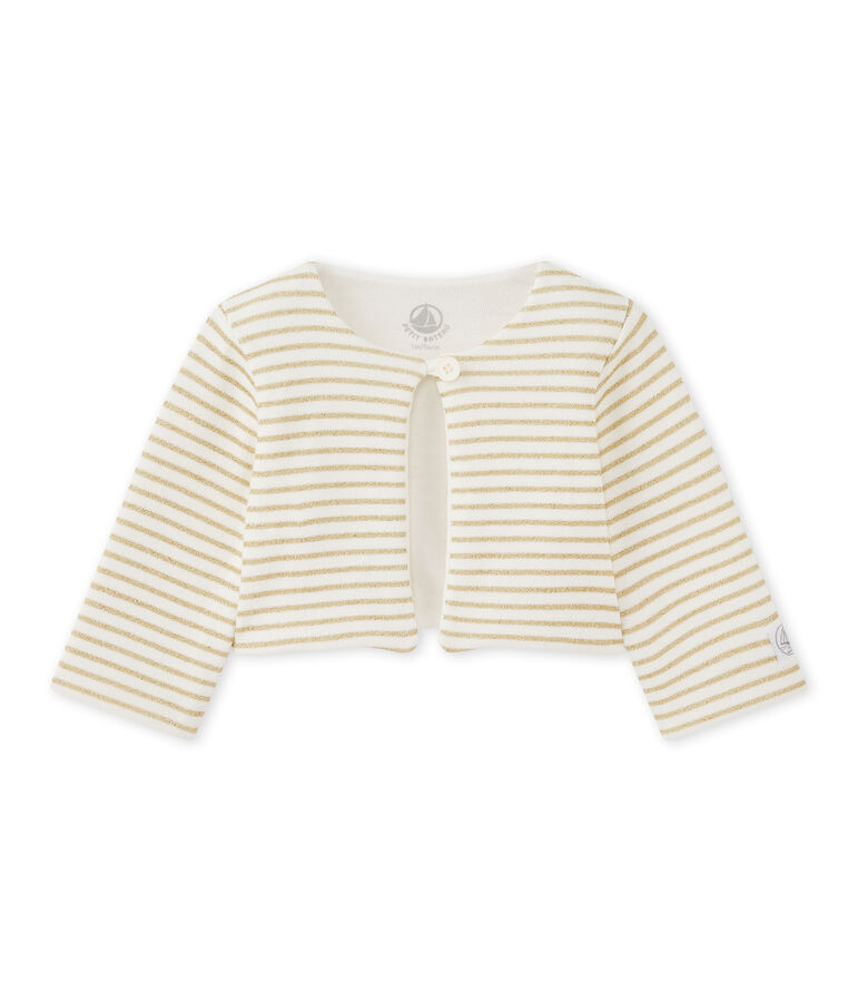 Cardigan rigato per beb&eacute; femmina bianco/giallo