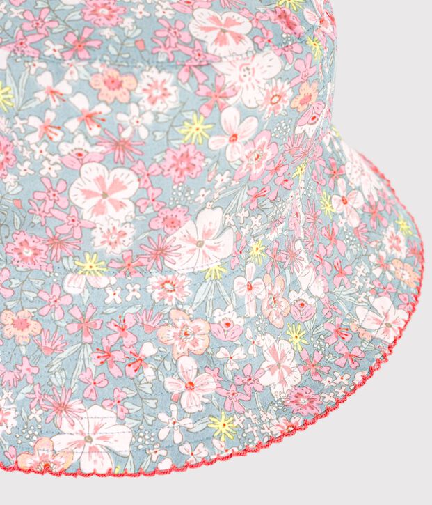 Cappellino in popeline con stampa a fiori bambina blu/multicolore