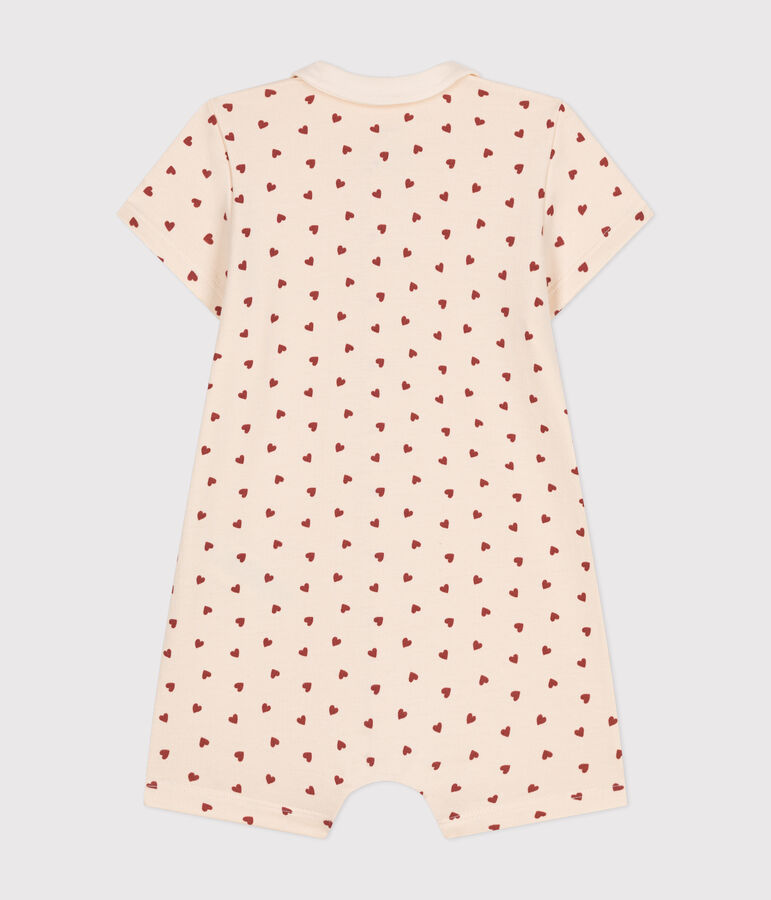 Tutina corta in tessuto felpato leggero beb&egrave; ecru/marrone