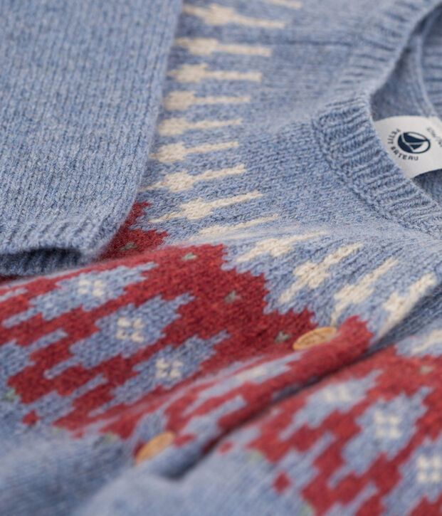 Tutina lunga beb&egrave; jacquard in maglia tricot di lana e cotone blu/multicolore