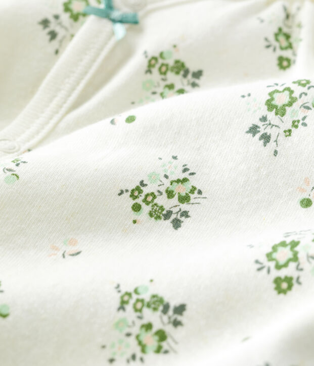 Tutina corta stampa vegetale in lino e cotone bianco/multicolore