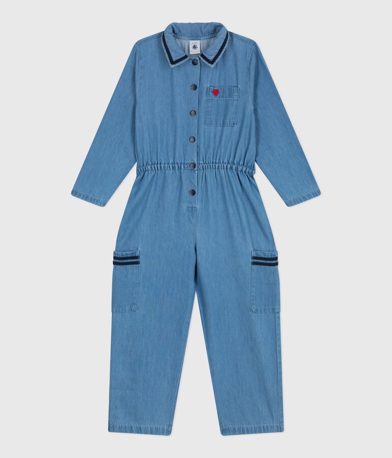 Tutina lunga in cotone bambina blu DENIM CLAIR