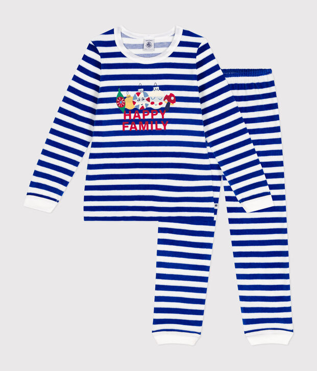 Pigiama a righe in velluto bambino blu/bianco