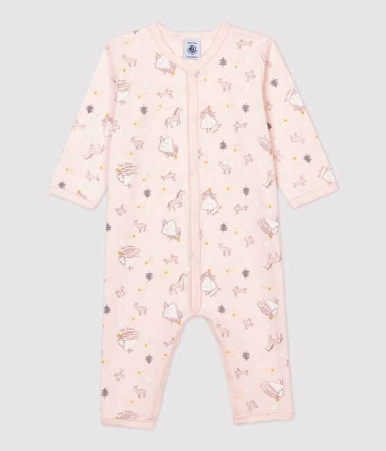 Tutina pigiama bebè fantasia principessa in cotone rosa FLEUR/bianco MULTICO