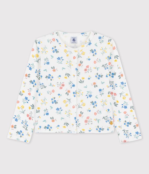 Cardigan fantasia in cotone bambina bianco/multicolore