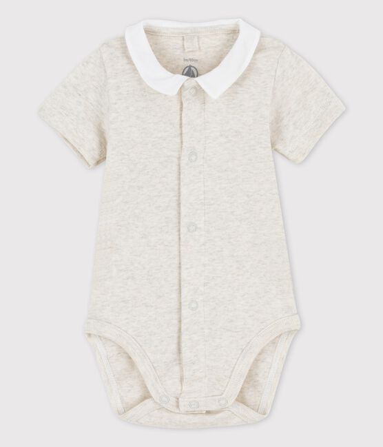 Body bebè a manica corta con colletto in cotone beige MONTELIMAR CHINE