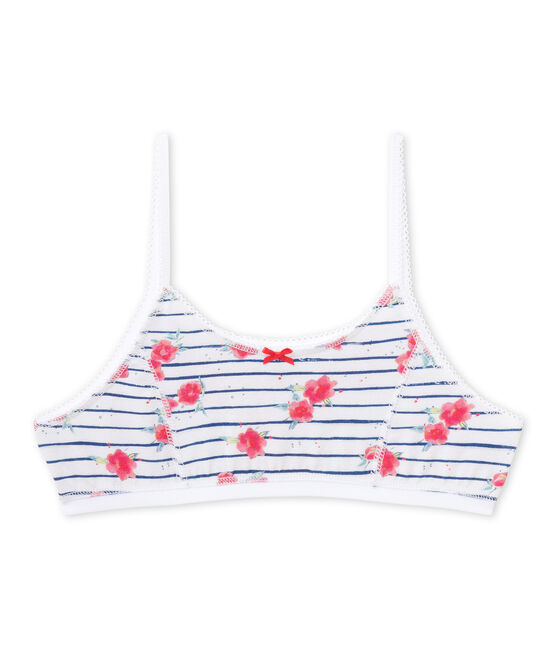 Brassière bambina stampata in jersey stretch bianco ECUME/blu MAJOR/ MULTICO