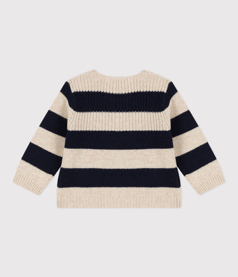 Maglione in tricot di lana e cotone per beb&egrave; bianco AVALANCHE/blu SMOKING