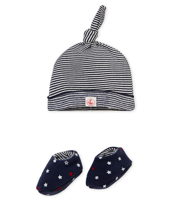 Lotto di cappellino e scarpine bebé maschio blu SMOKING/bianco MULTICO